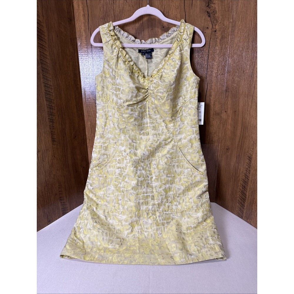 Etcetera Yellow Jacquard Sheath Dress Ruffle V-Neck Sleeveless NWT Women’s 10